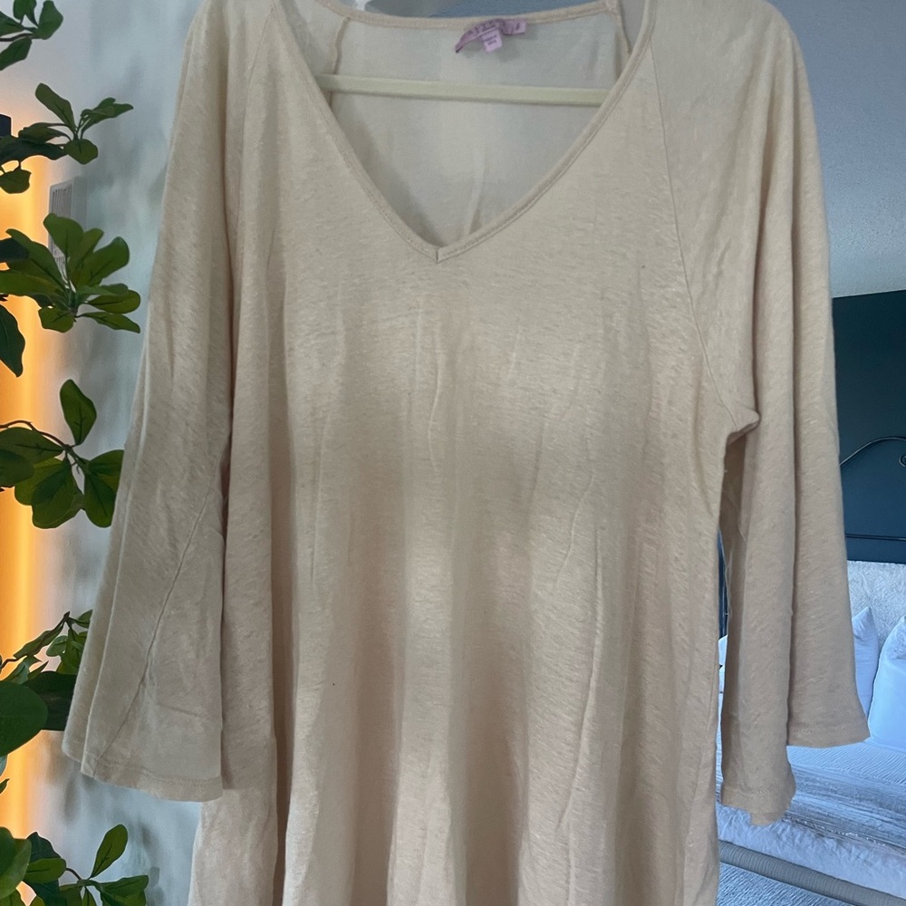 Calypso St. Barth Cream V-Neck Linen Tunic